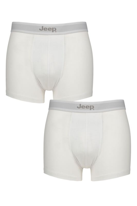 Mens 2 Pack Jeep Cotton Plain Fitted Hipster Trunks White S