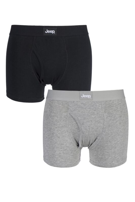 Mens 2 Pack Jeep Cotton Plain Fitted Key Hole Trunk Boxer Shorts