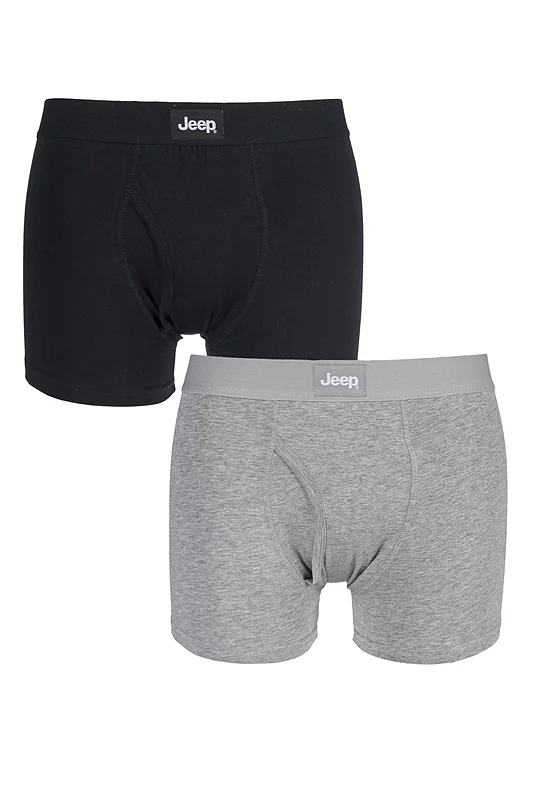 Mens 2 Pack Jeep Cotton Plain Fitted Key Hole Trunk Boxer Shorts