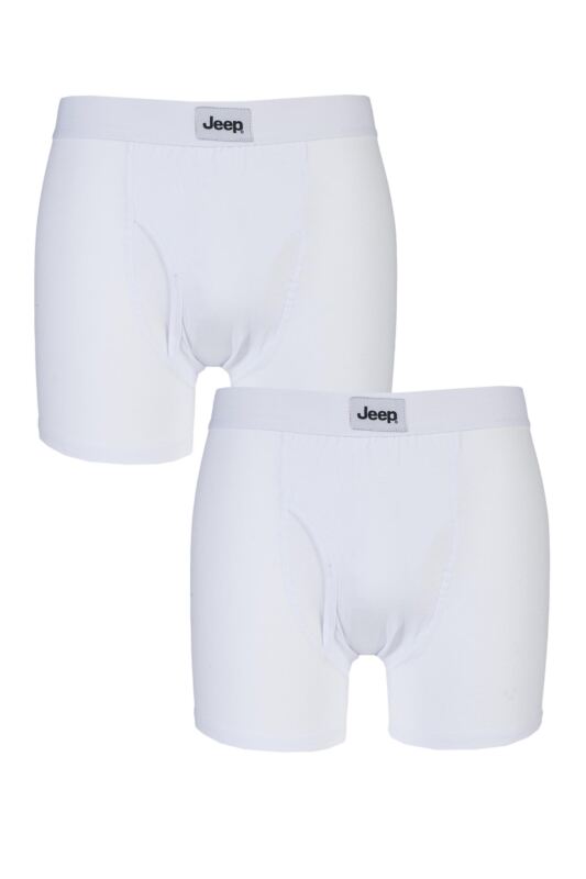 Mens 2 Pack Jeep Cotton Plain Fitted Key Hole Trunk Boxer Shorts White S