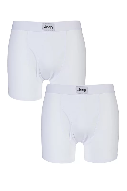 Mens 2 Pack Jeep Cotton Plain Fitted Key Hole Trunk Boxer Shorts White XL