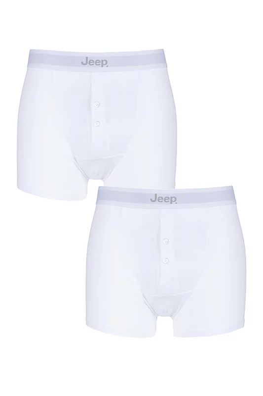 Mens 2 Pack Jeep Cotton Plain Fitted Button Front Trunk Boxer Shorts White XL