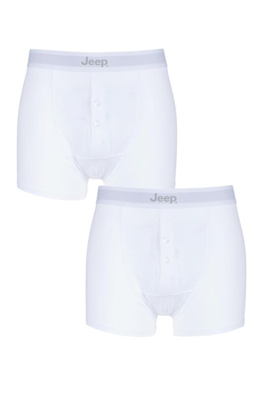 Mens 2 Pack Jeep Cotton Plain Fitted Button Front Trunk Boxer Shorts White S