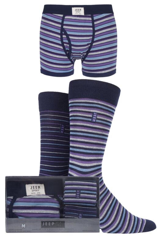 Mens 3 Pack Jeep Spirit Gift Boxed Striped Trunks and Socks