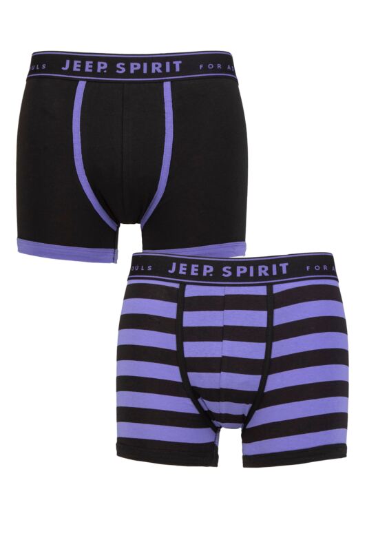 Mens 2 Pack Jeep Spirit Stripe Cotton Trunks Broad Stripe Black / Purple XL