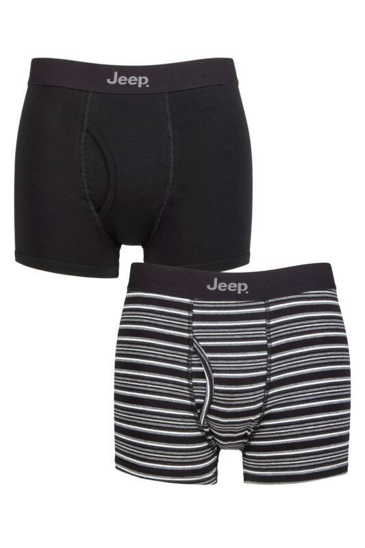Mens 2 Pack Jeep Plain and Striped Cotton Keyhole Trunks Black / Stripe XL