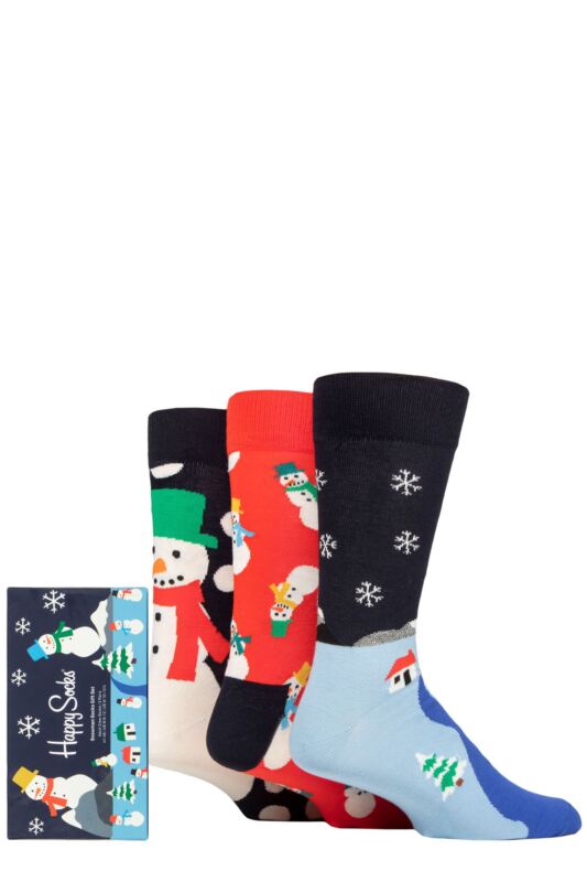 Mens and Women's 3 Pair Happy Socks Snowman Gift Boxed Socks