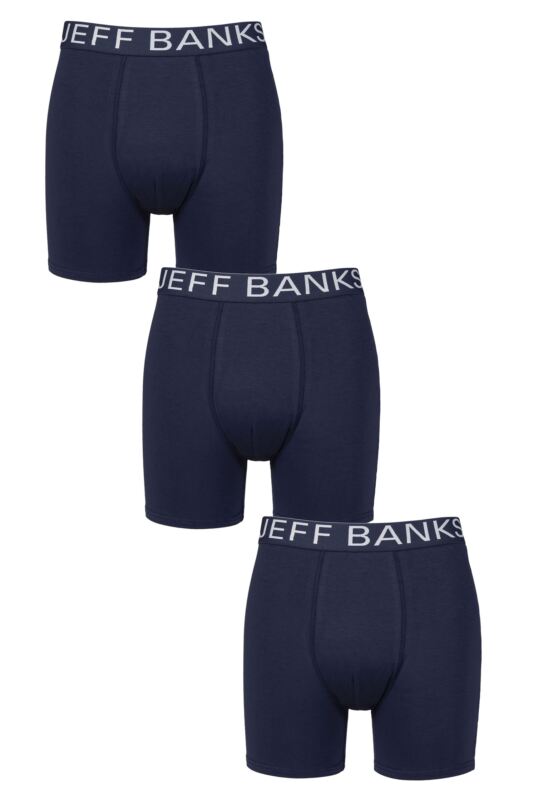 Mens 3 Pack Jeff Banks Plain Bamboo Trunks Navy / White S