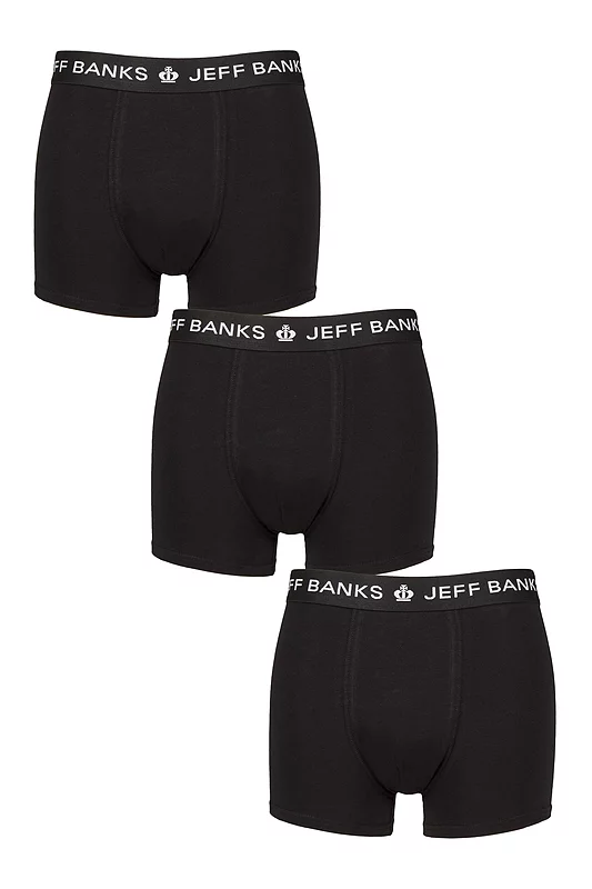 Mens 3 Pack Jeff Banks Plain Cotton Trunks
