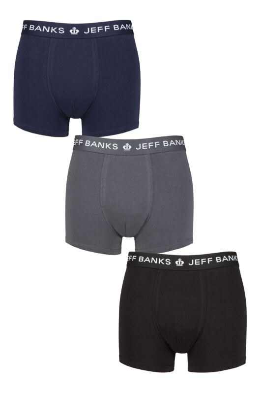 Mens 3 Pack Jeff Banks Plain Cotton Trunks