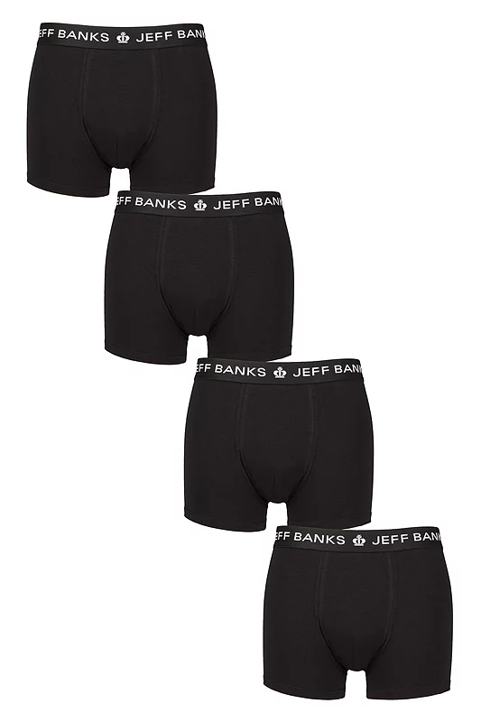 Mens 4 Pack Jeff Banks Plain Cotton Trunks