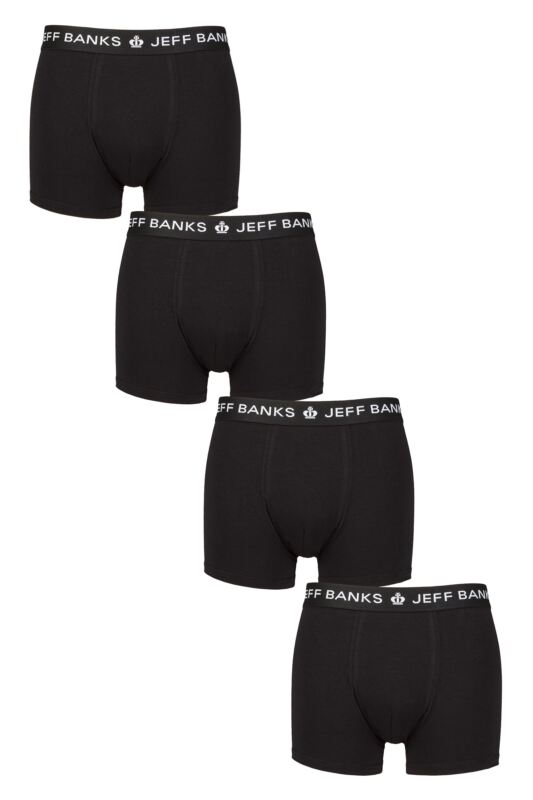 Mens 4 Pack Jeff Banks Plain Cotton Trunks
