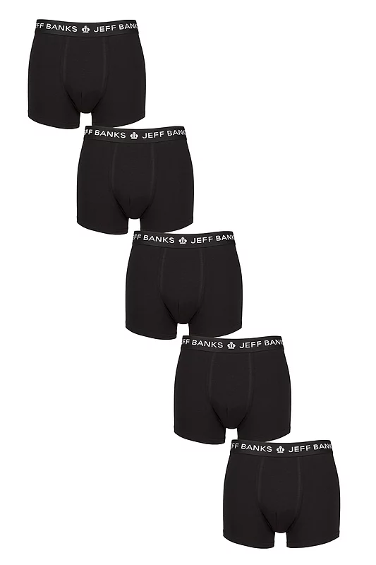 Mens 5 Pack Jeff Banks Plain Cotton Trunks