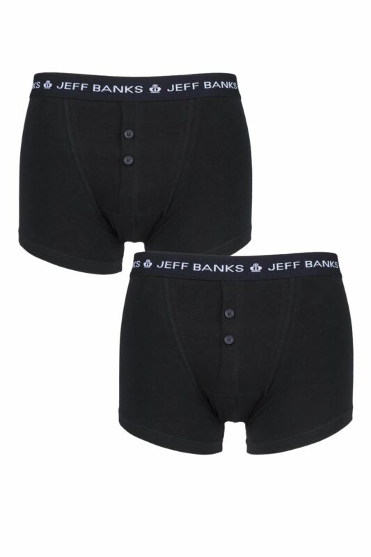 Mens 2 Pack Jeff Banks Plymouth Button Cotton Boxer Shorts Black XXXXL