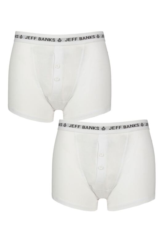 Mens 2 Pack Jeff Banks Plymouth Button Cotton Boxer Shorts White S