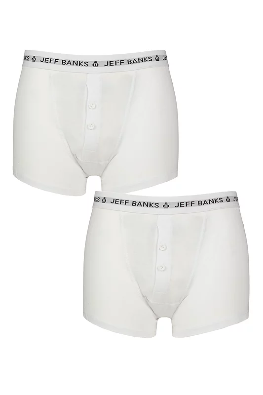Mens 2 Pack Jeff Banks Plymouth Button Cotton Boxer Shorts