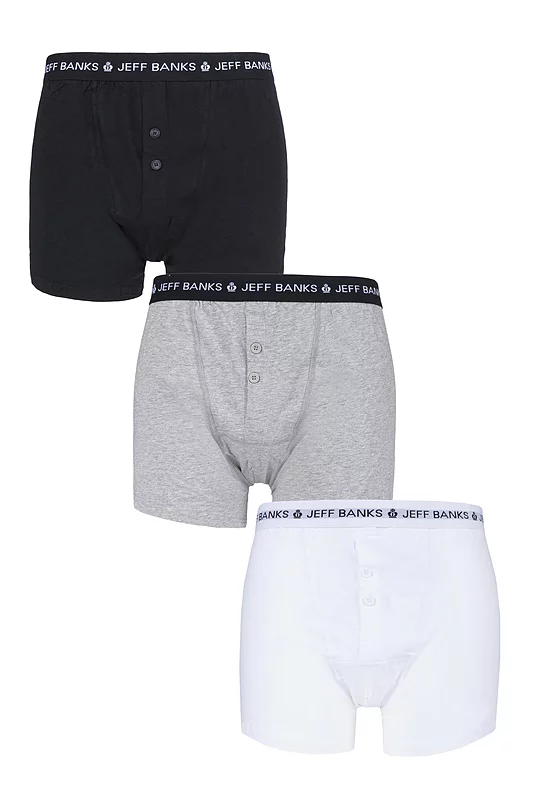 Mens 3 Pack Jeff Banks Marlow Buttoned Boxer Shorts