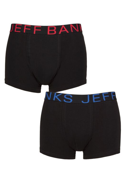 Mens 2 Pack Jeff Banks Cotton Trunks Black / Red / Blue S