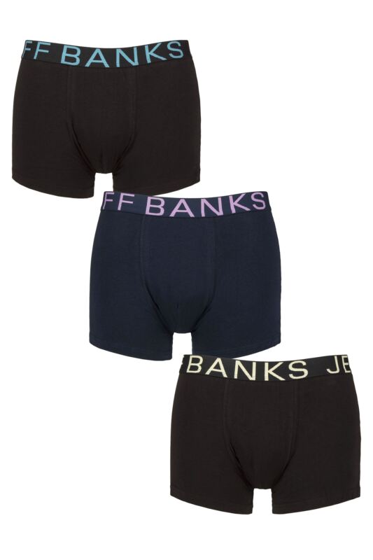 Mens 3 Pack Jeff Banks Plain Cotton Trunks