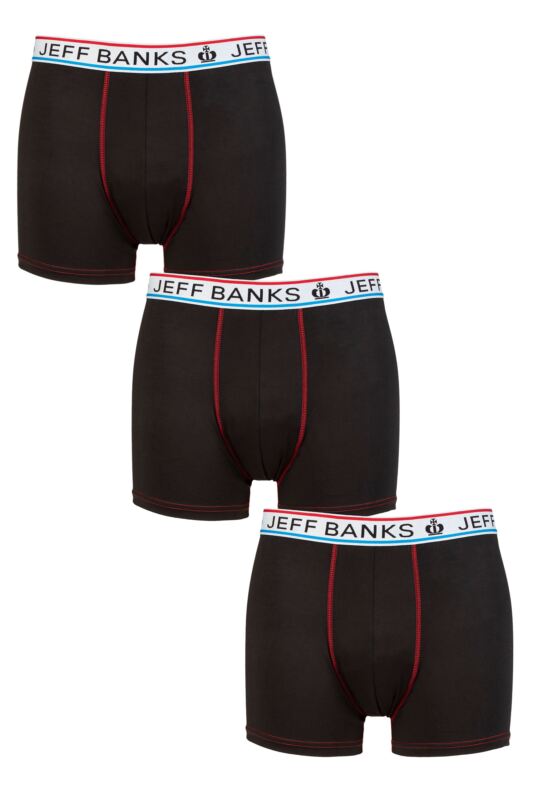 Mens 3 Pack Jeff Banks Sports Trunks Black S