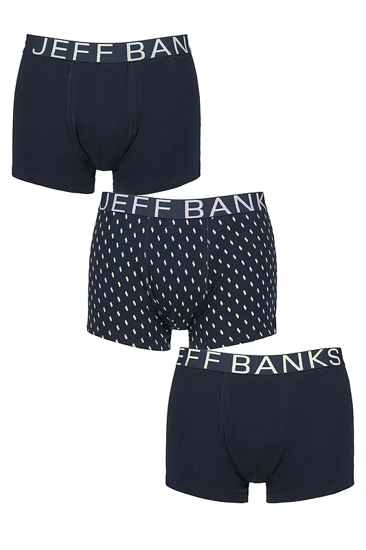 Mens 3 Pack Jeff Banks Cotton Patterned Trunks