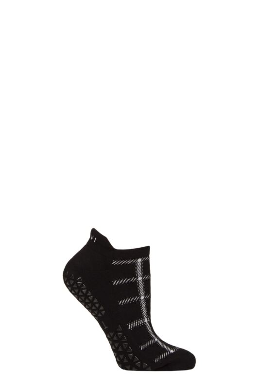 Women's 1 Pair Tavi Noir Savvy Organic Cotton Low Rise Yoga Socks with Grip Ebony Plaid Small