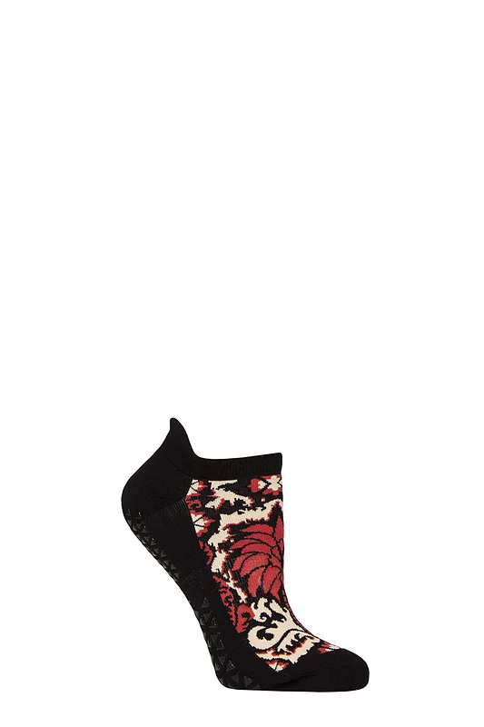 Women's 1 Pair Tavi Noir Savvy Organic Cotton Low Rise Yoga Socks with Grip Flame Medium