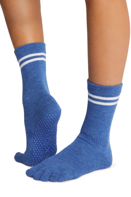 Women's 1 Pair ToeSox Organic Cotton Full Toe Grip Crew Socks