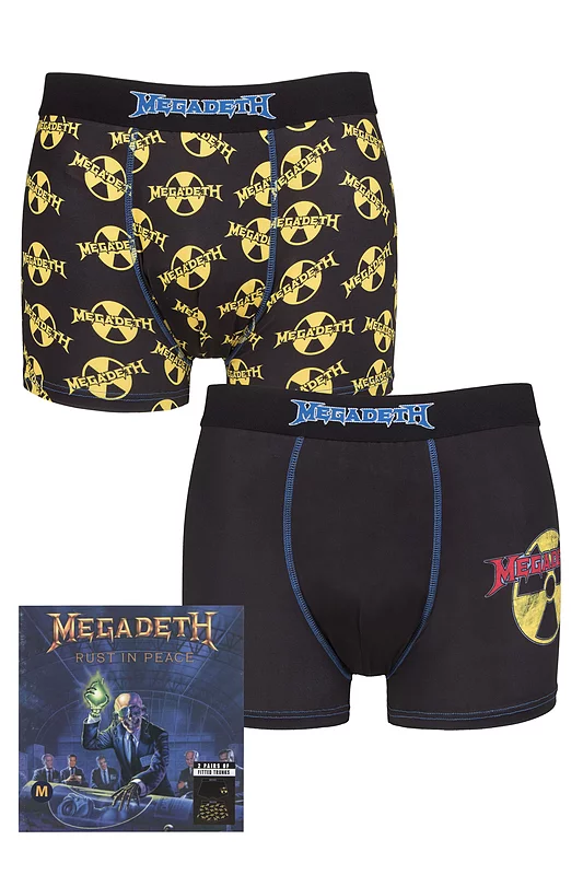 Megadeth 2 Pack Exclusive to SOCKSHOP Gift Boxed Boxer Shorts Black Large