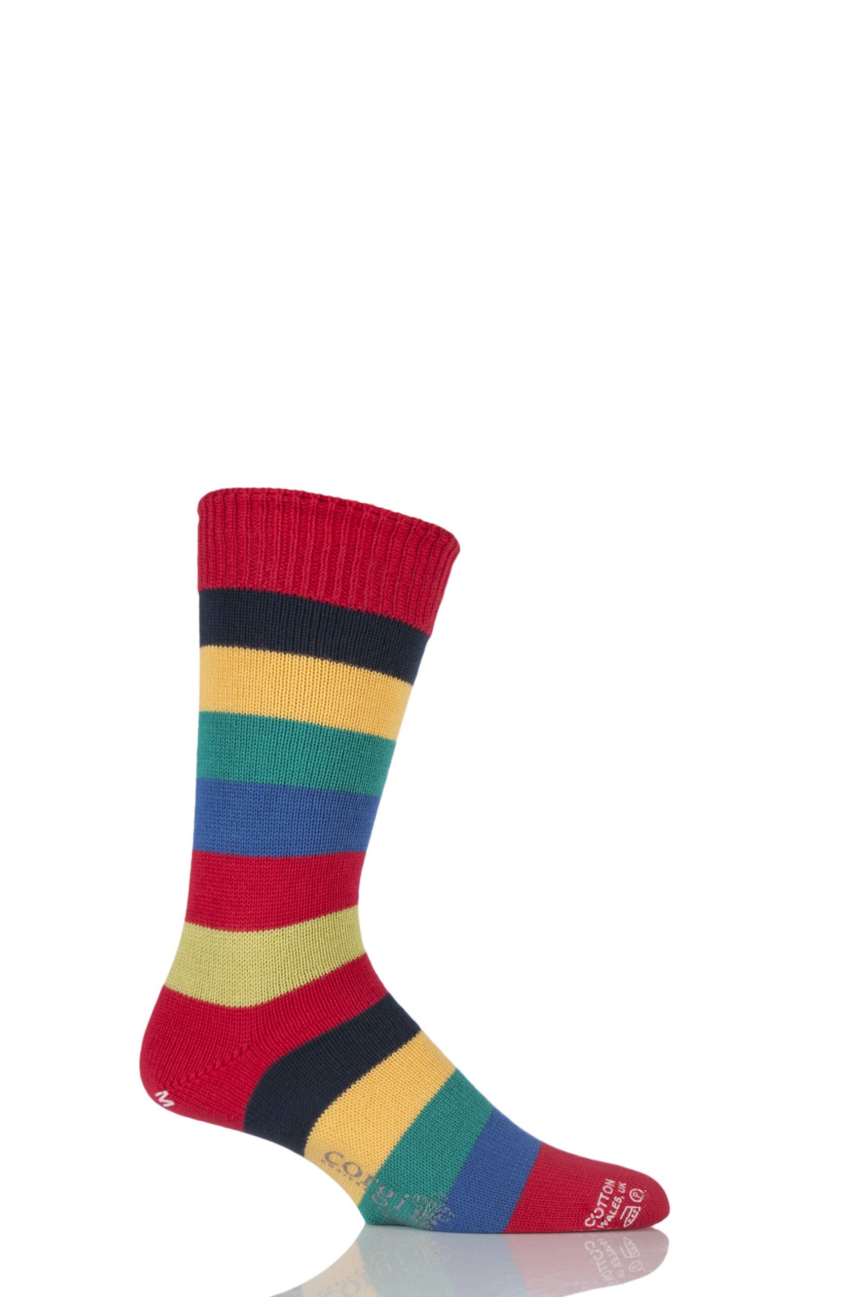 Image of 1 Pair Red 100% Cotton Wide Striped Socks Men's 7-9 Mens - Corgi