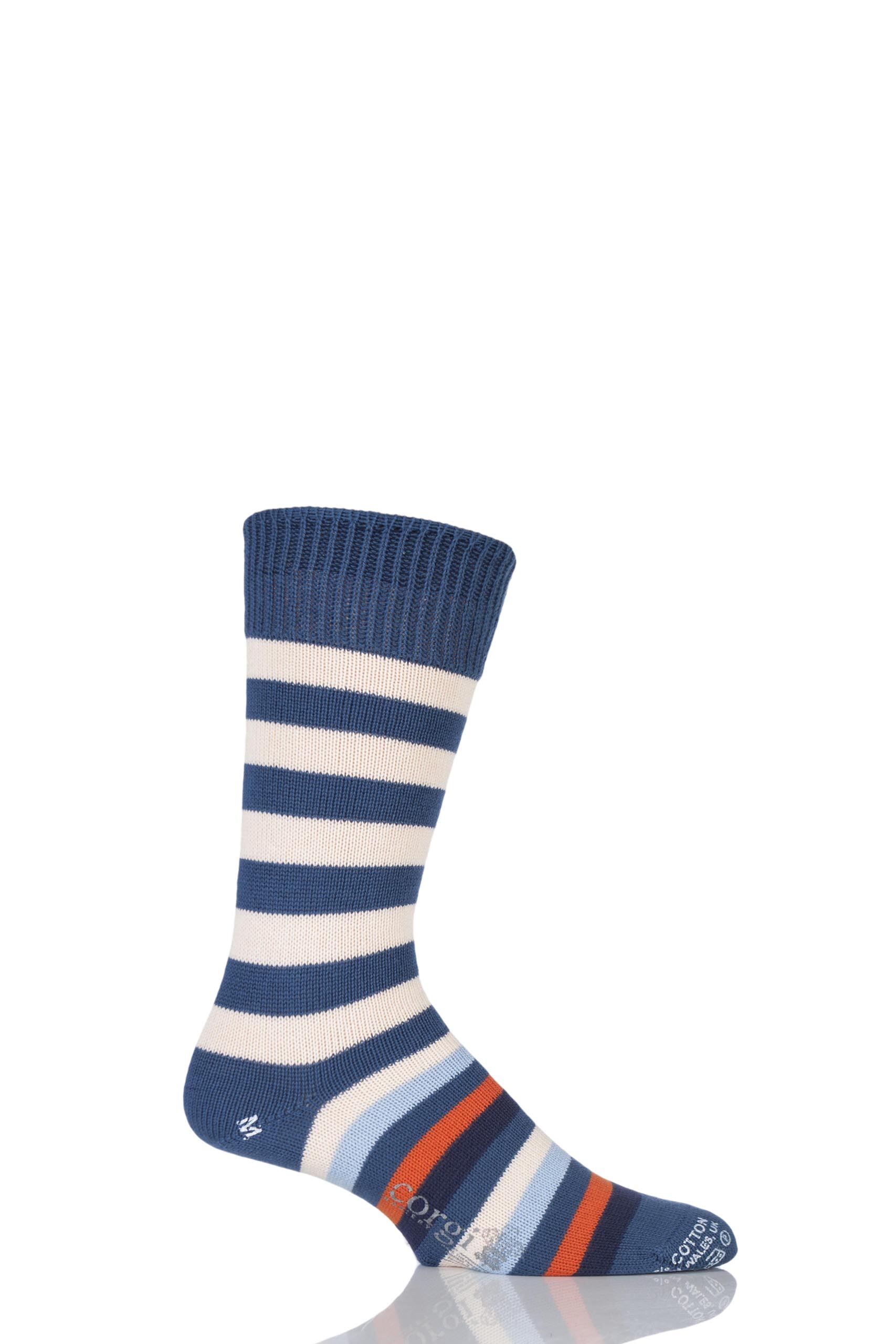 Image of 1 Pair Oxford 100% Cotton Half Striped Socks Men's 10-12 Mens - Corgi