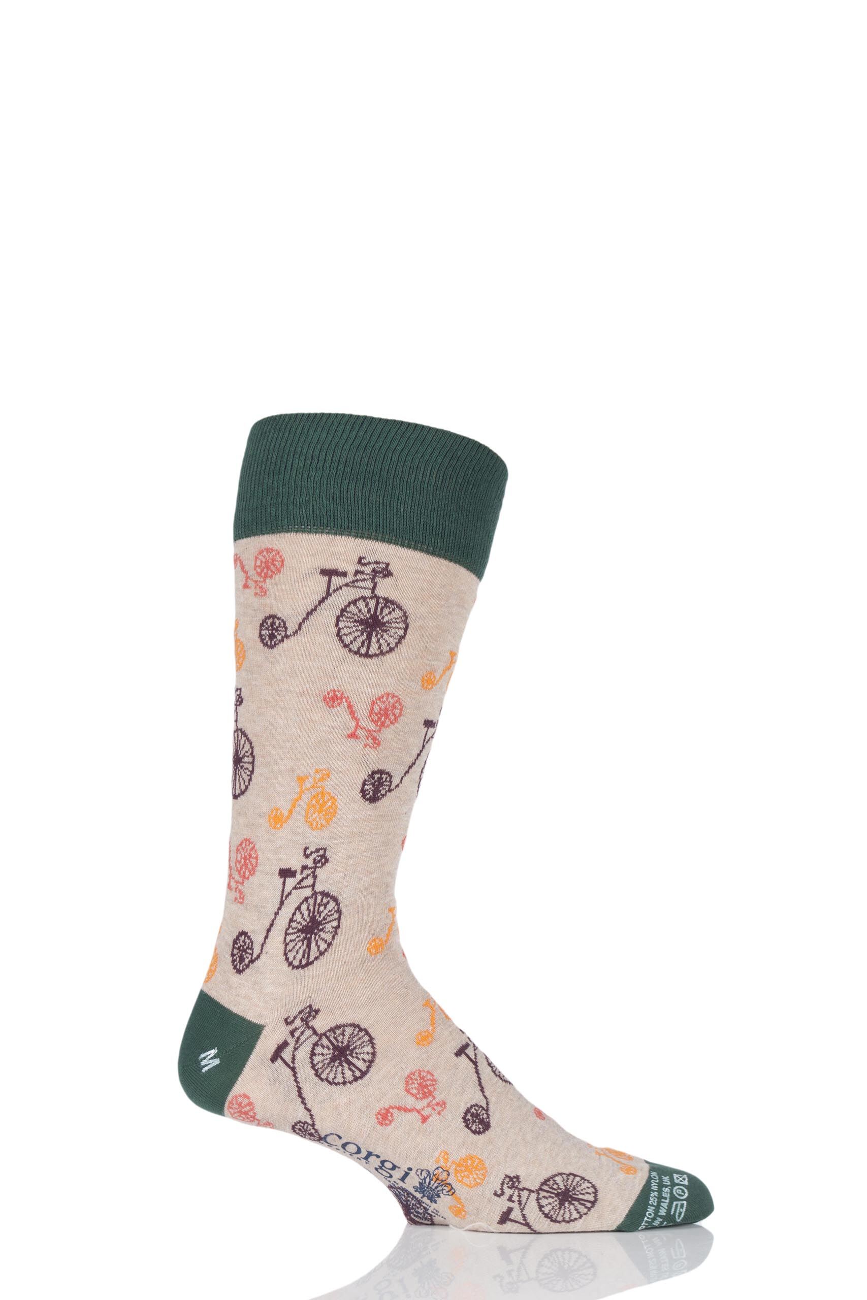 Image of 1 Pair Natural Lightweight Cotton Penny Farthing Socks Men's 9.5-10.5 Mens - Corgi