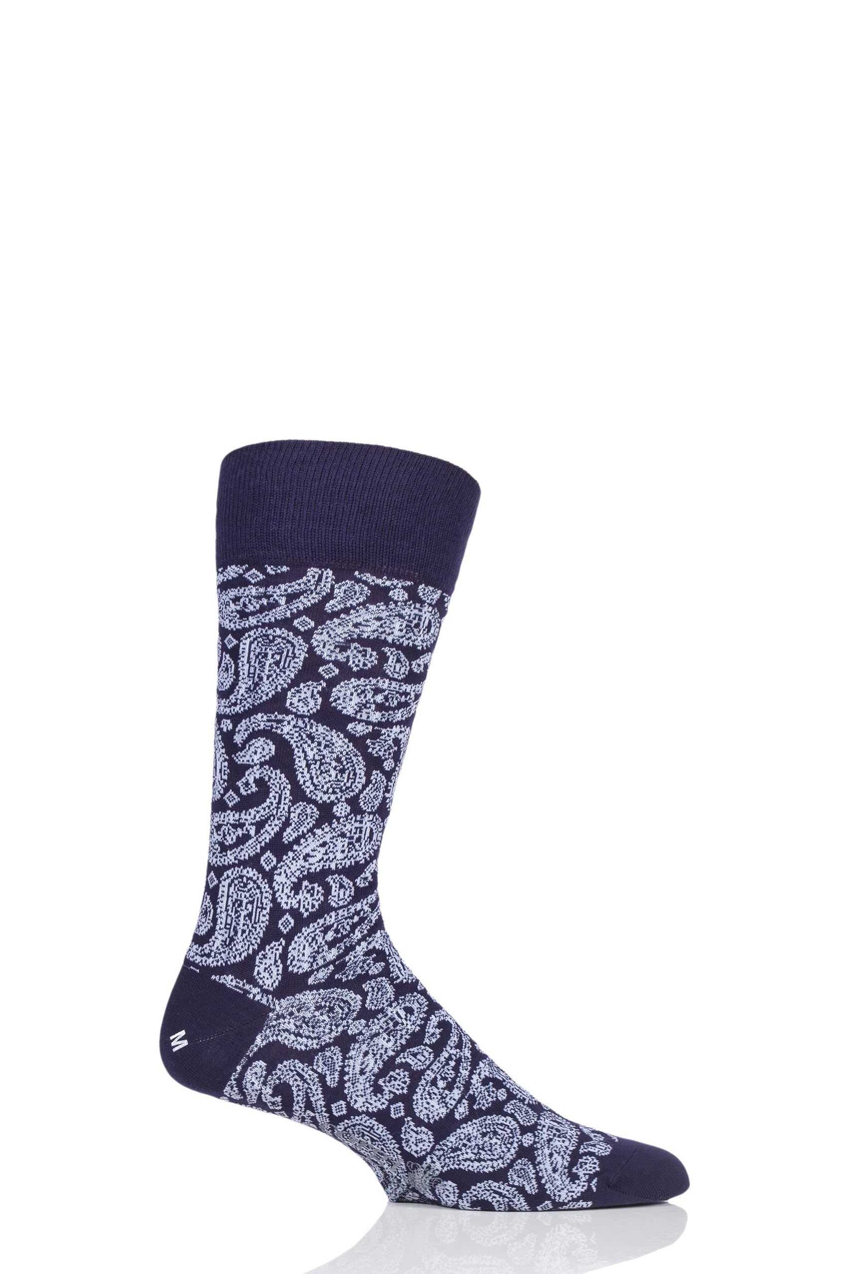 Image of 1 Pair Purple Classic All Over Paisley Lightweight Cotton Socks Men's 7.5-9 Mens - Corgi