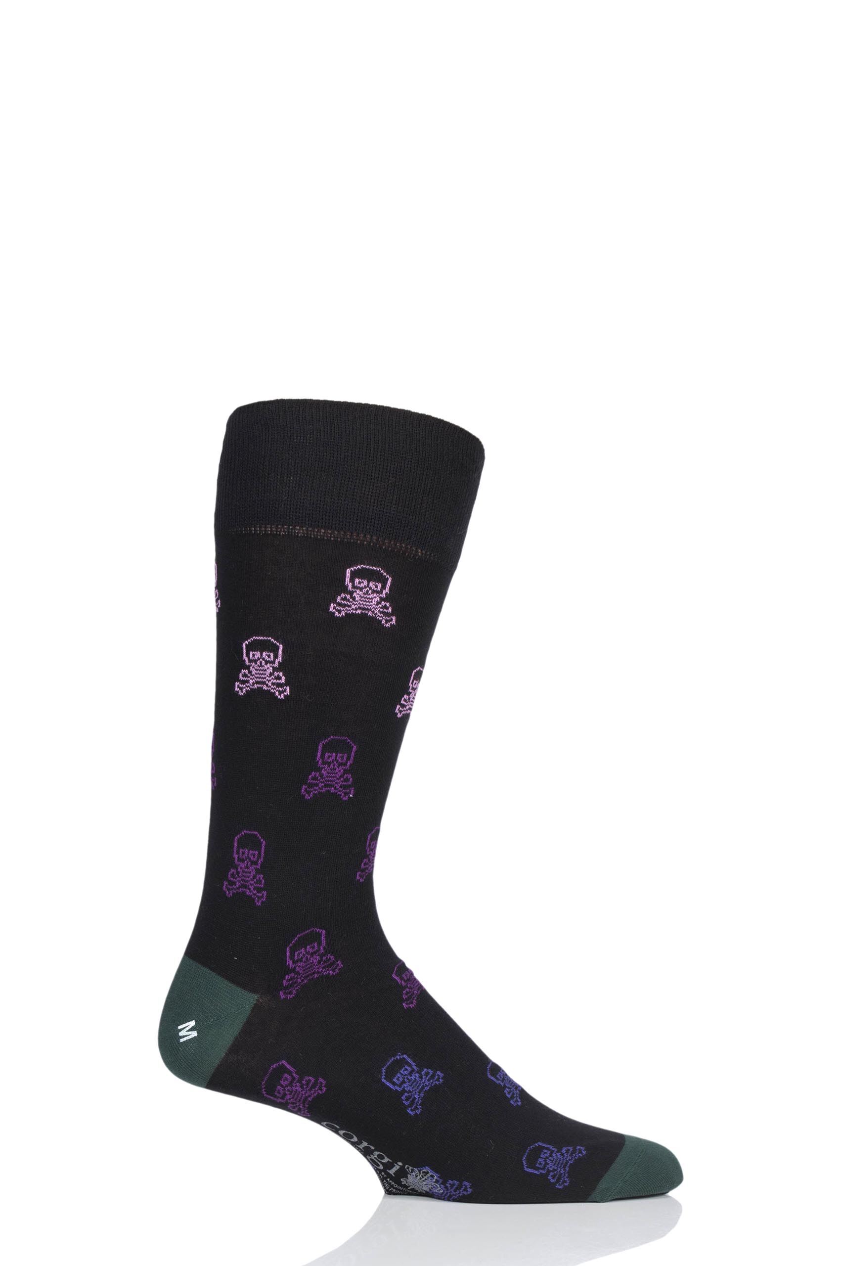 Image of 1 Pair Black Skull and Crossbones Lightweight Cotton Socks Men's 9.5-10.5 Mens - Corgi