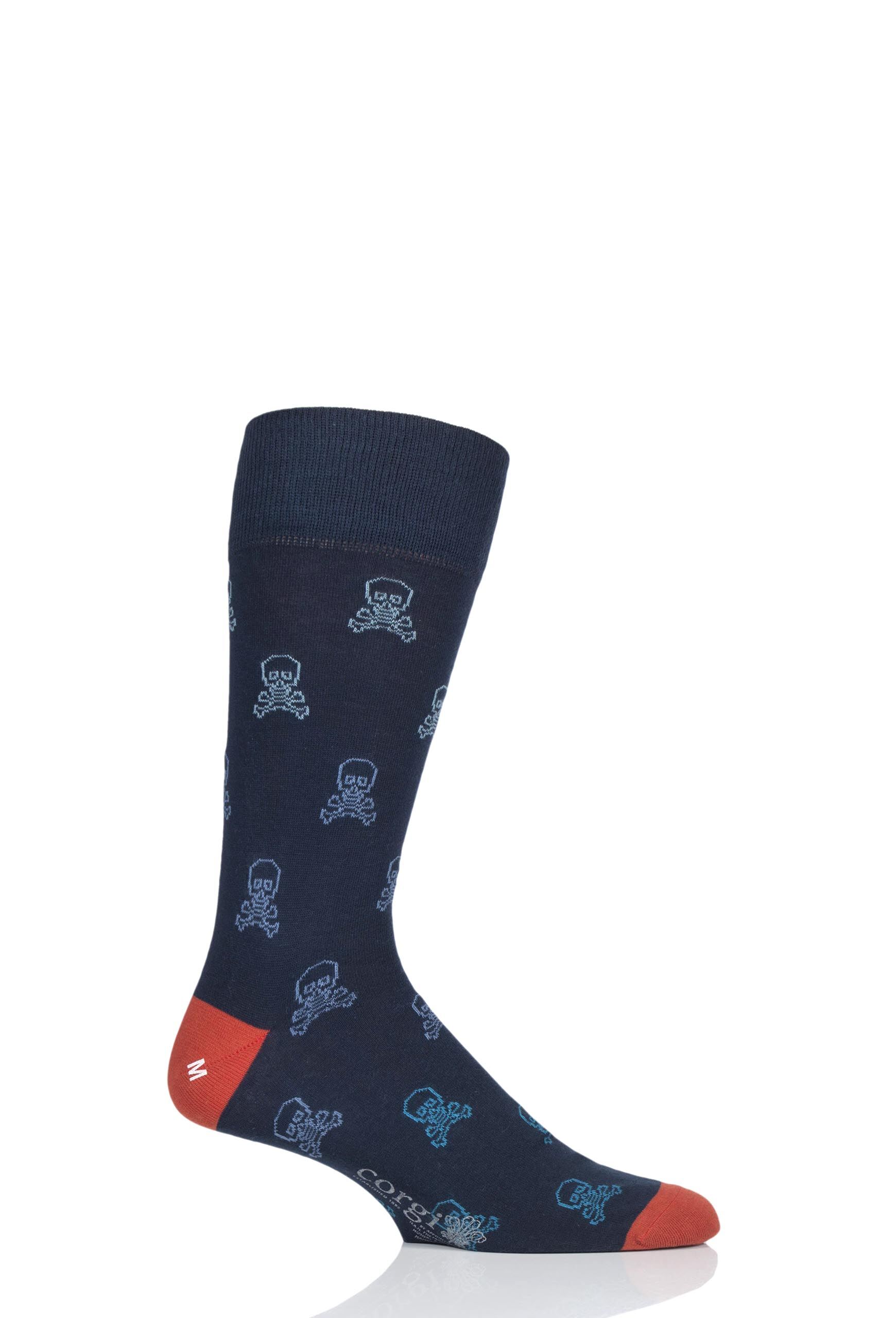 Image of 1 Pair Navy Skull and Crossbones Lightweight Cotton Socks Men's 7.5-9 Mens - Corgi