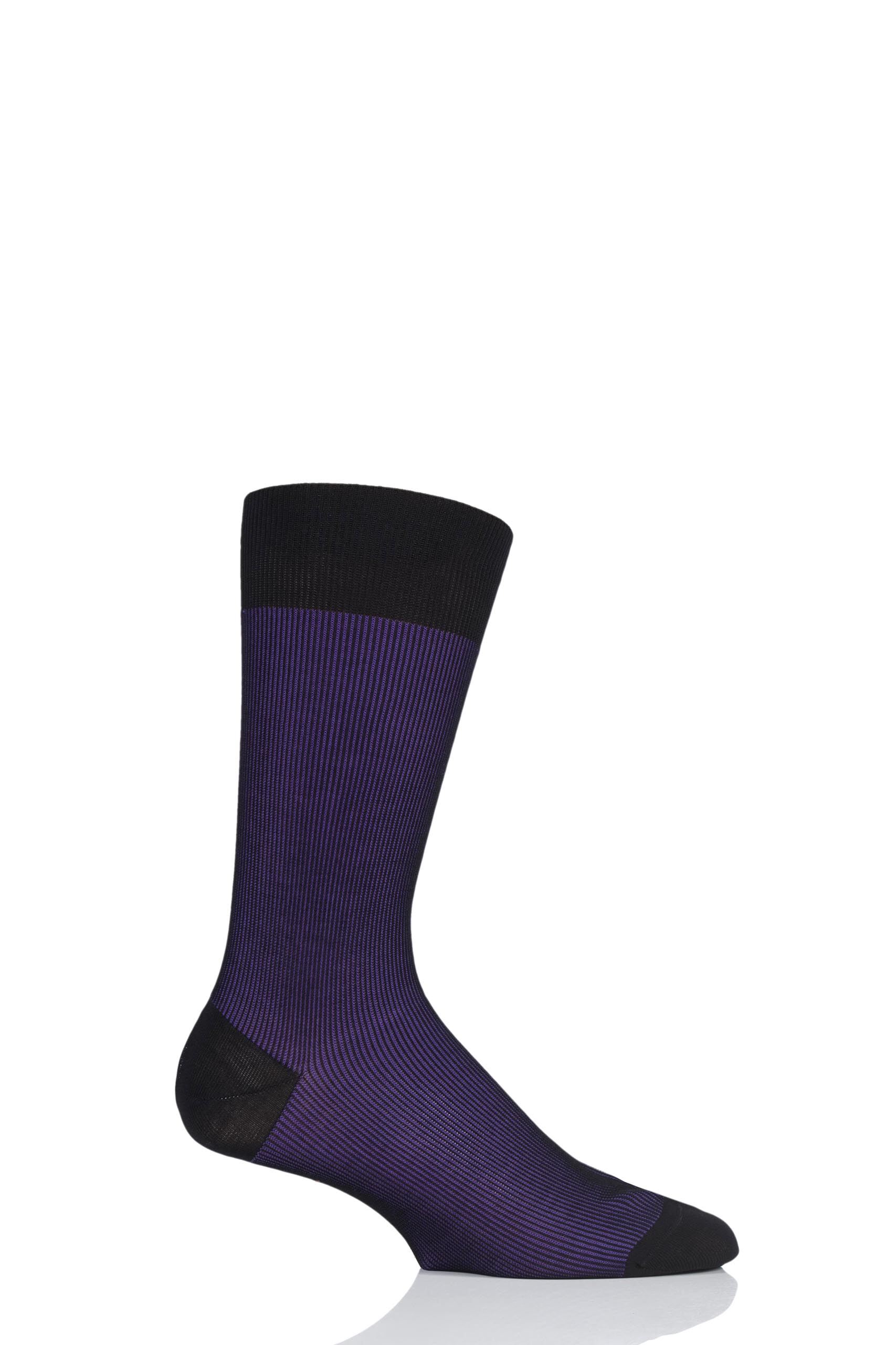 Image of 1 Pair Black 2 Santos Shadow Rib Cotton Lisle Socks Men's 7.5-9.5 Mens - Pantherella