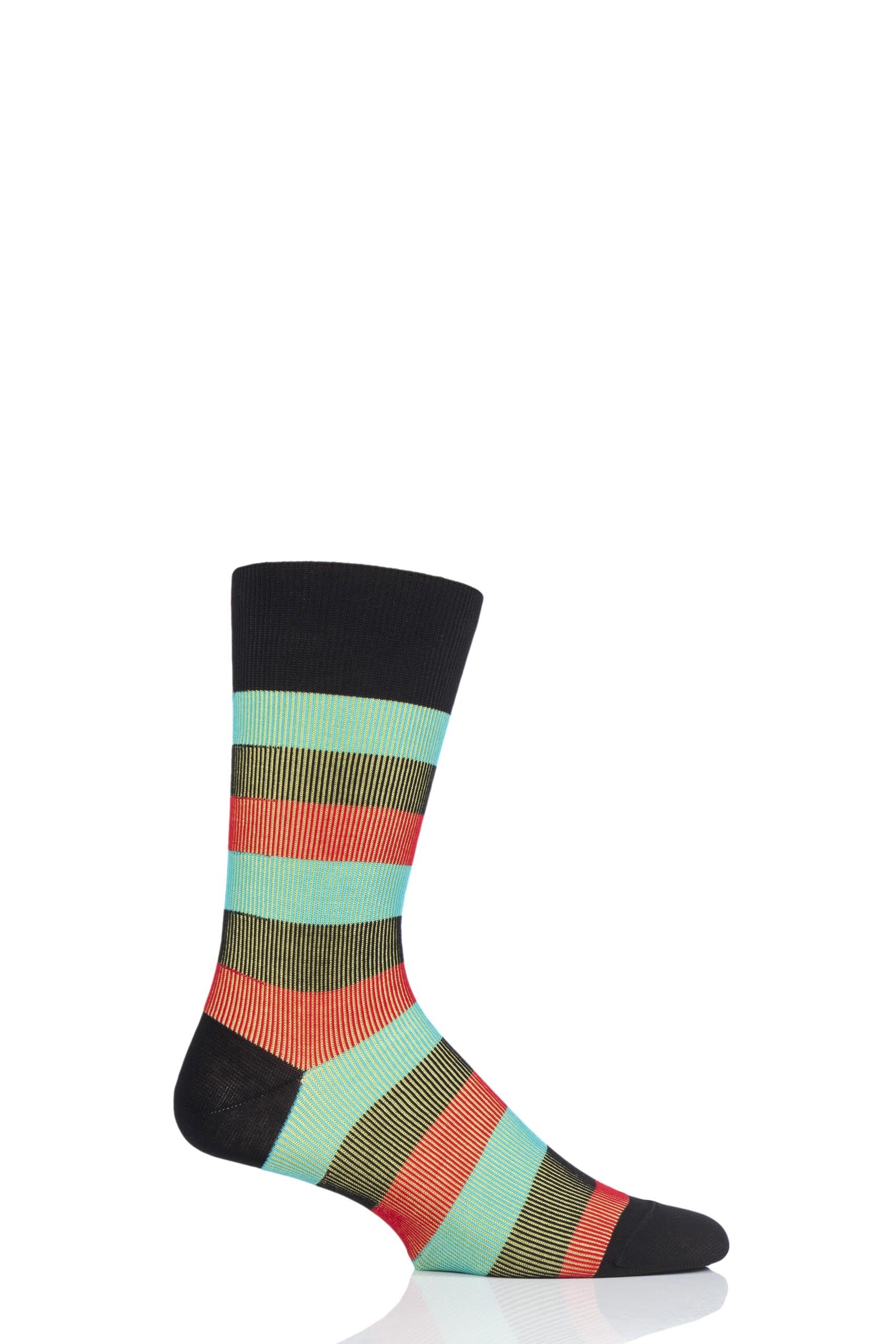Image of 1 Pair Black Stirling Shadow Rib Stripe Cotton Socks Men's 10-12 Mens - Pantherella