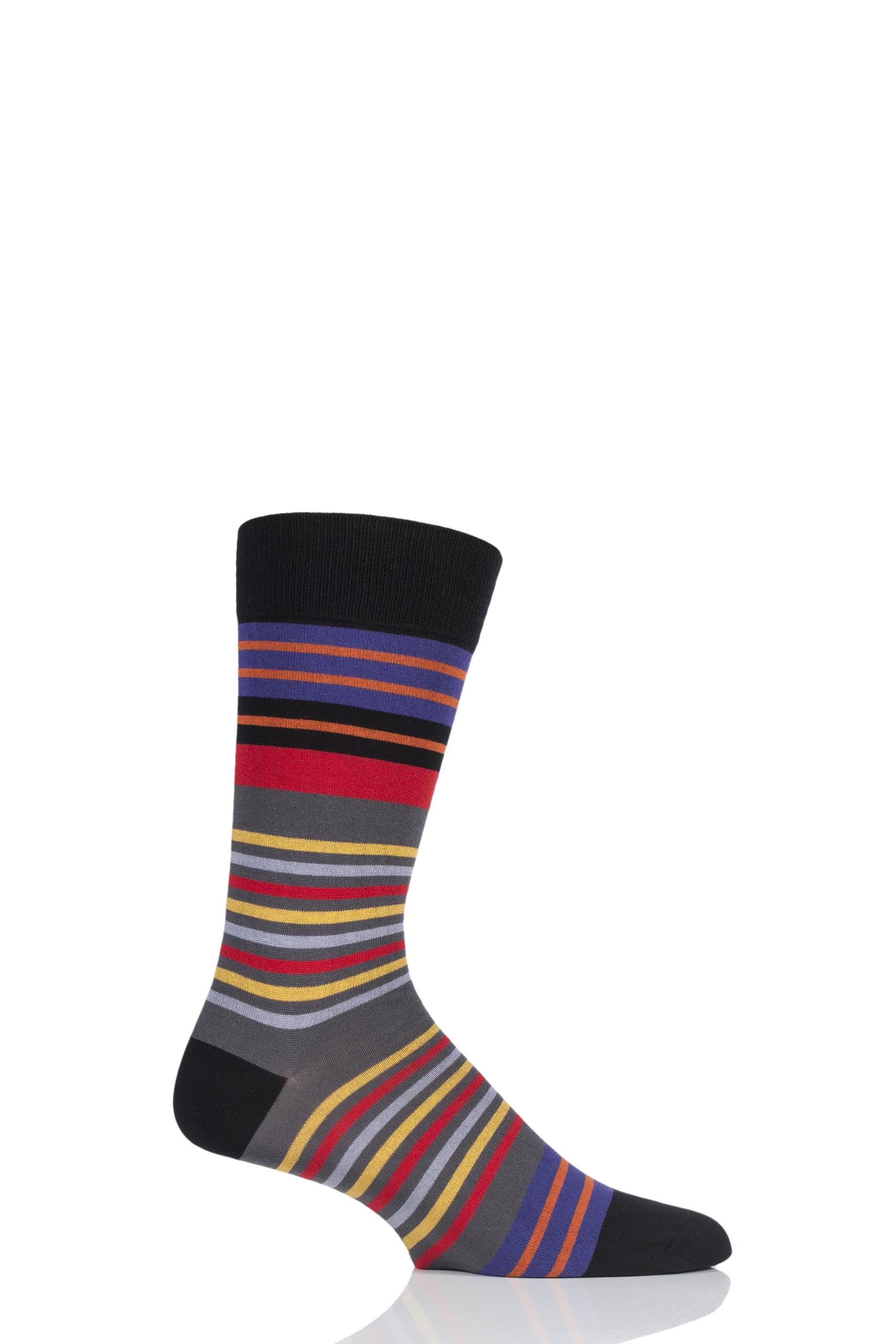 Image of 1 Pair Black Swift Multi Stripe Cotton Socks Men's 7.5-9.5 Mens - Pantherella