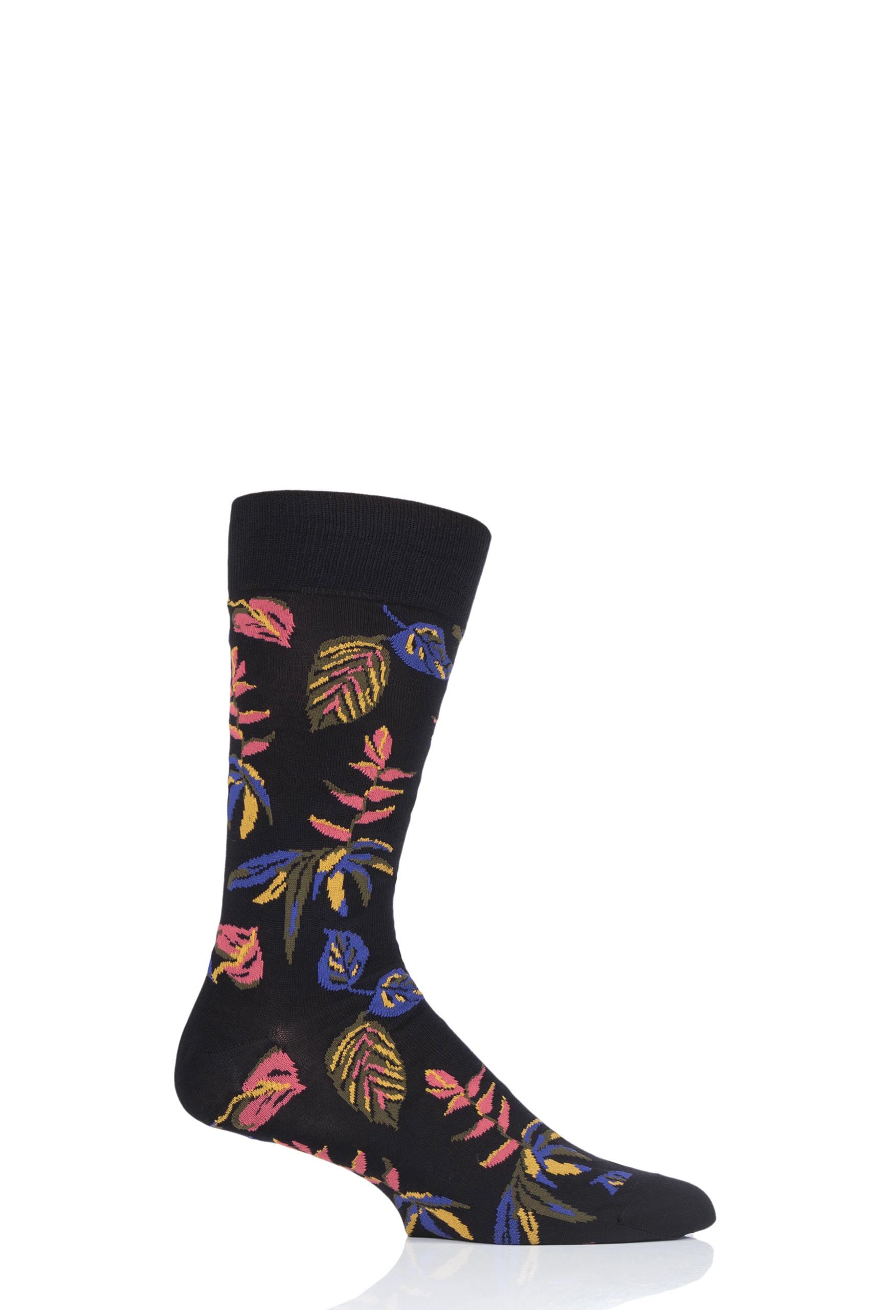 Image of 1 Pair Black Tange Tropical Floral Cotton Socks Men's 7.5-9.5 Mens - Pantherella