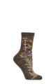 Ladies 1 Pair Birkenstock Cotton Bling Flower Pattern Socks - Black