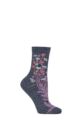 Ladies 1 Pair Birkenstock Cotton Bling Flower Pattern Socks - Blue