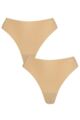 Ladies 2 Pack Sloggi Zero Feel Seamfree String Knickers - Cognac