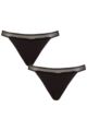 Ladies 2 Pack Sloggi GO Ribbed Tanga Briefs - Black