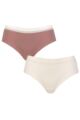 Ladies 2 Pack Sloggi GO Ribbed Hipster Briefs - Brown