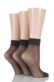 Ladies 3 Pair Elle 15 Denier 100% Nylon Ankle Highs - Barely Black