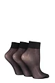 Women's 3 Pair Elle 15 Denier 100% Nylon Ankle Highs - Black
