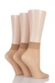 Ladies 3 Pair Elle 15 Denier 100% Nylon Ankle Highs - Barely There