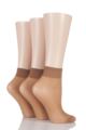 Ladies 3 Pair Elle 15 Denier 100% Nylon Ankle Highs - Honey