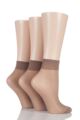 Ladies 3 Pair Elle 15 Denier 100% Nylon Ankle Highs - Mink