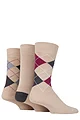 Mens 3 Pair Glenmuir Classic Bamboo Argyle Socks - Beige